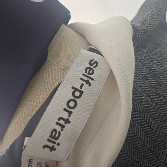 Self-Portrait Grey Herringbone Scarf Detail Mini Dress in a wool blend material - Picture 10 of 10